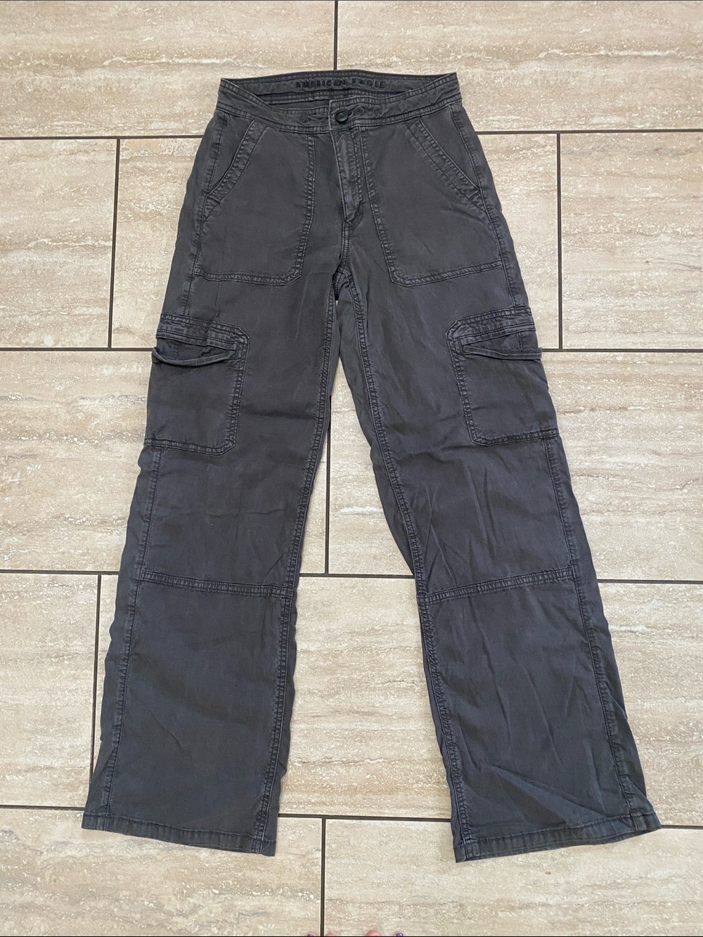 American Eagle Outfitters Women's Straight Leg Cargo Jeans - Charcoal